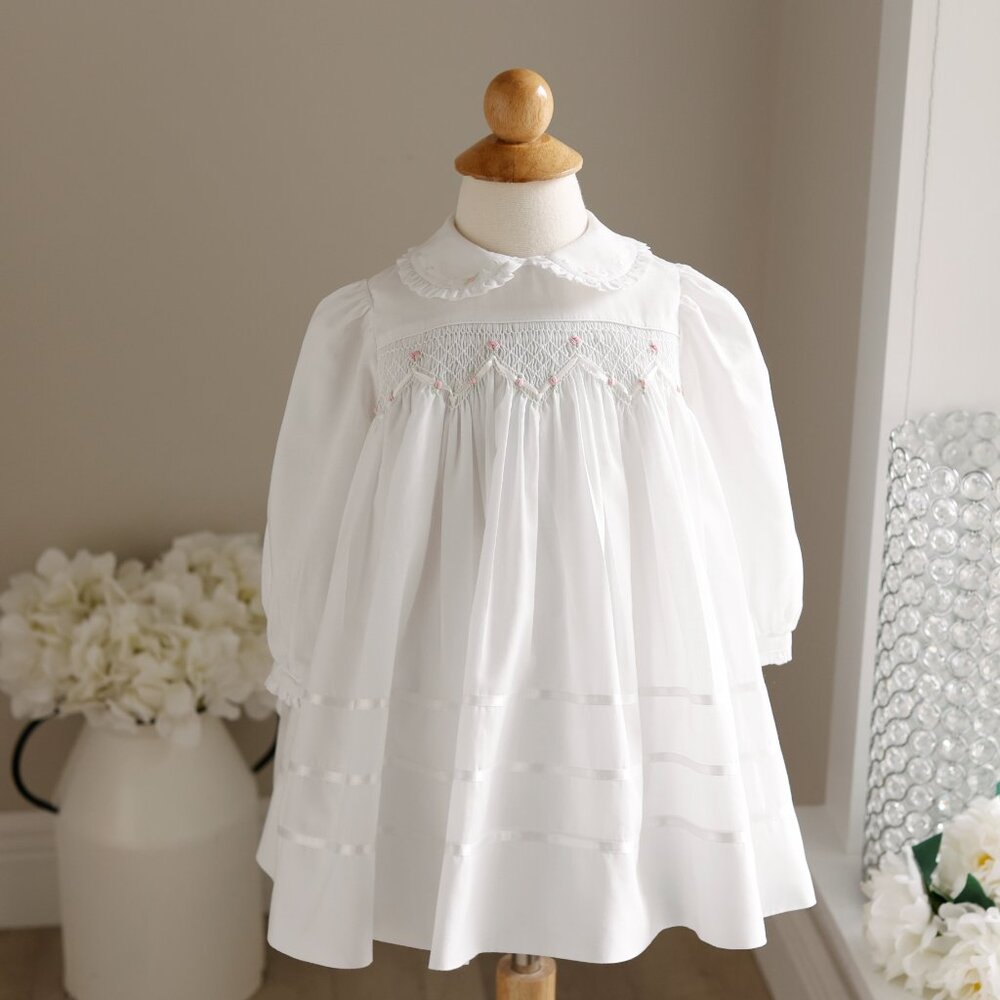 White Smocked Dress Long Sleeve Float Sarah Louise 18 Month Special Occasion New